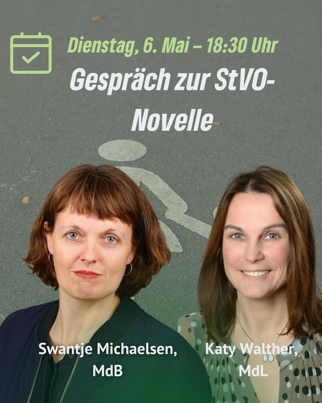 Einladung Online-Gespräch zur StVO-Novelle mit Swantje Michaelseon, MdB und Katy Walther, MdL